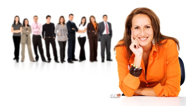 business woman leading a team full of young people isolated over a white background.jpeg